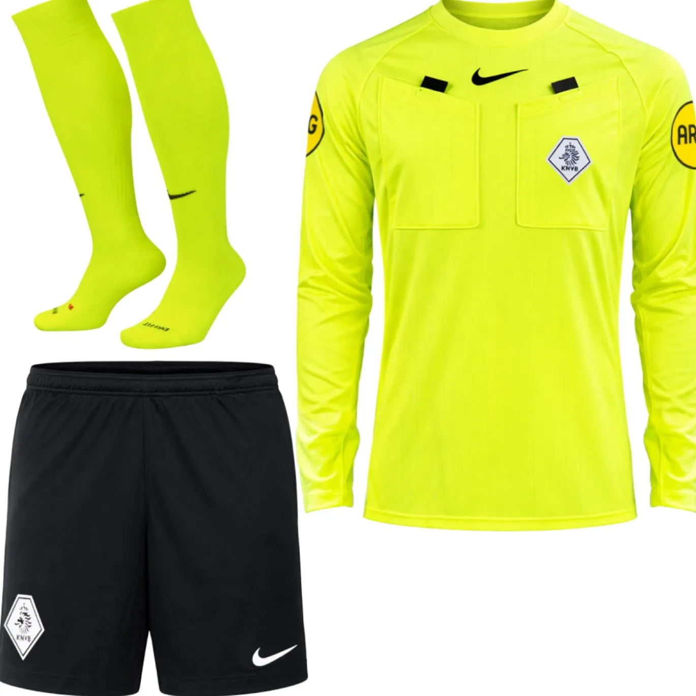 Nike KNVB Scheidsrechterstenue 2026-2028 Lange Mouwen Neon Geel Zwart