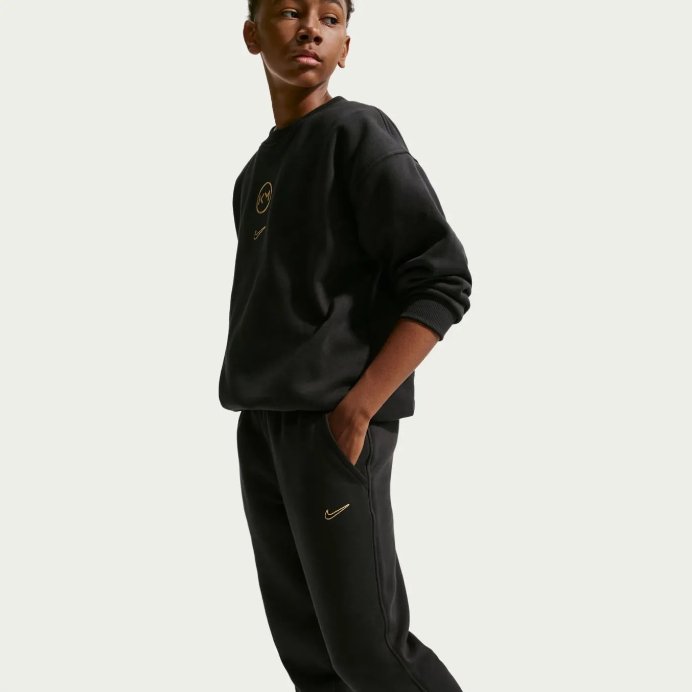 Nike Kylian Mbappé Club Fleece Trainingspak Hooded Kids Zwart Goud