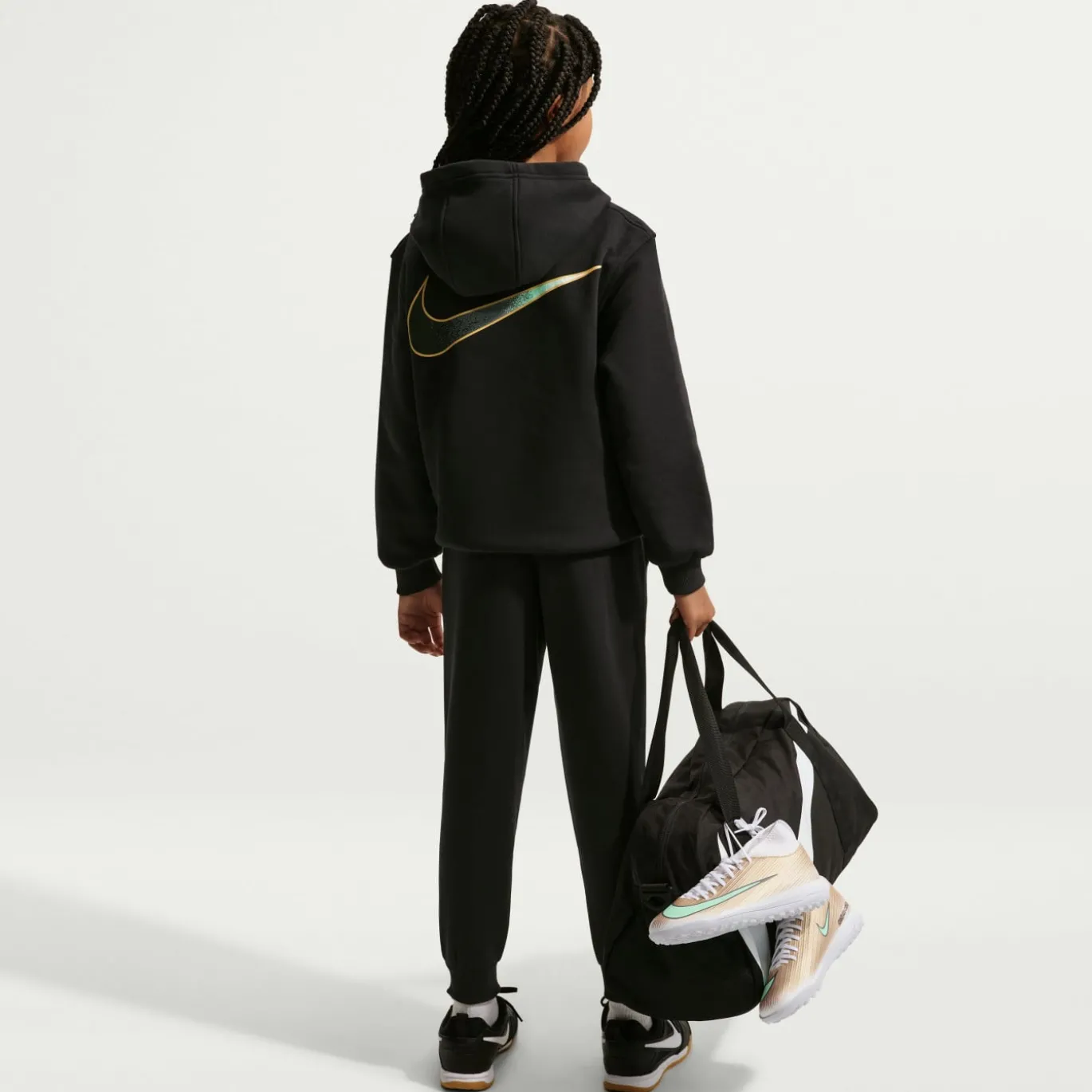 Nike Kylian Mbappé Club Fleece Trainingspak Hooded Kids Zwart Goud