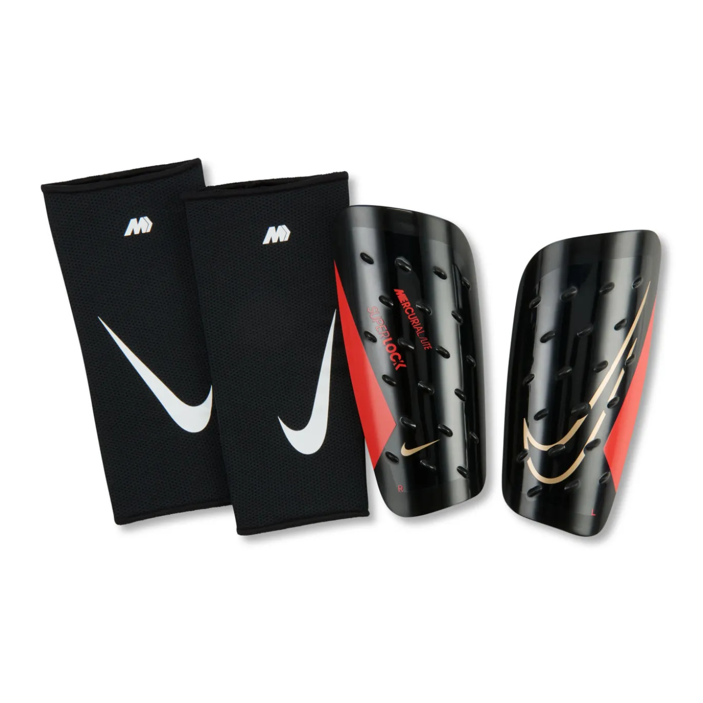 Nike Mercurial Lite Superlock Scheenbeschermers Zwart Felrood Goud