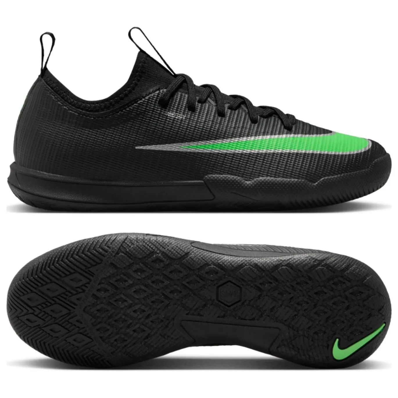Nike Mercurial Vapor 17 Academy Zaalvoetbalschoenen (IN) Kids Zwart Felgroen Zilvergrijs
