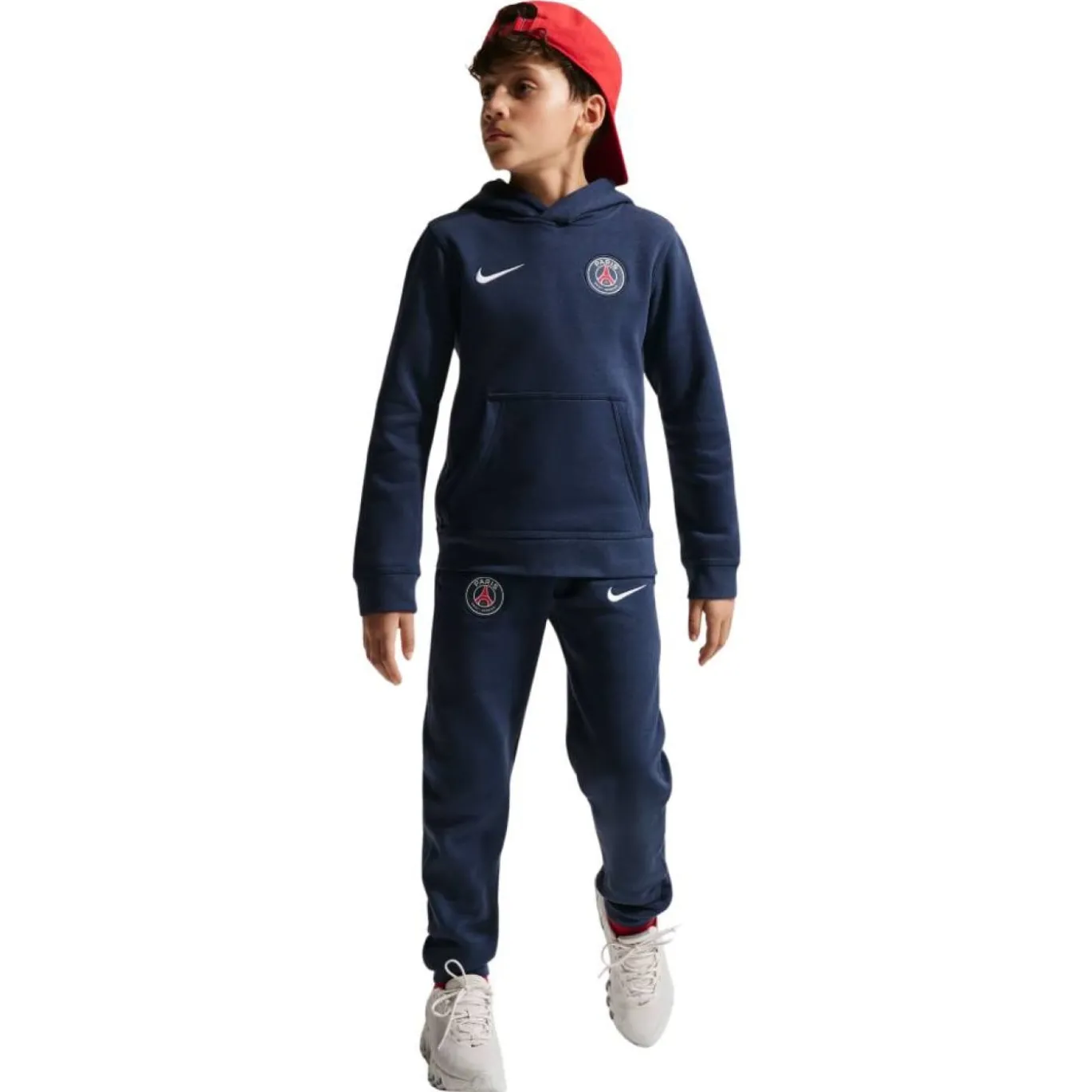 Nike Paris Saint-Germain Club Fleece Trainingspak Hooded 2026-2027 Kids Donkerblauw Wit