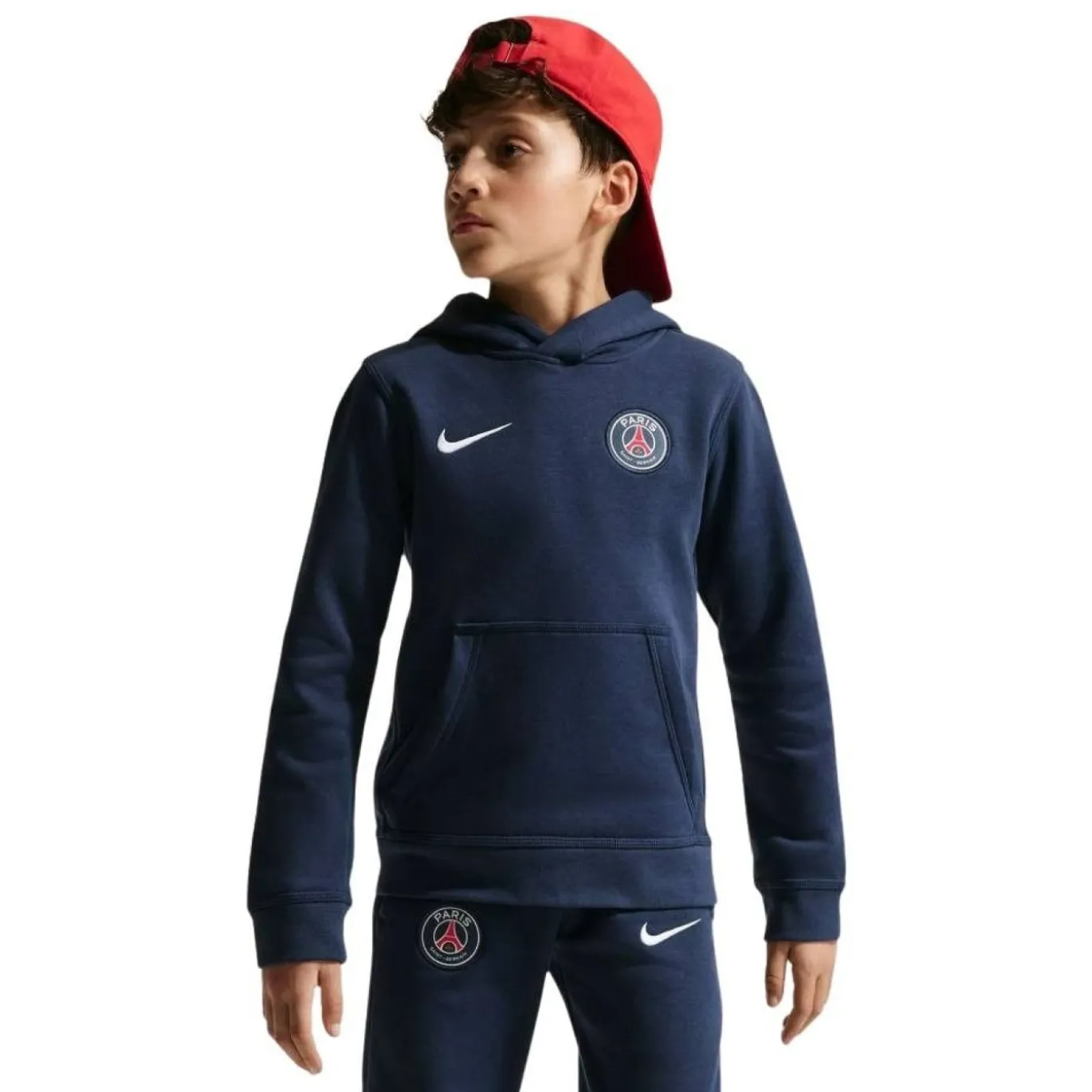 Nike Paris Saint-Germain Club Fleece Trainingspak Hooded 2026-2027 Kids Donkerblauw Wit