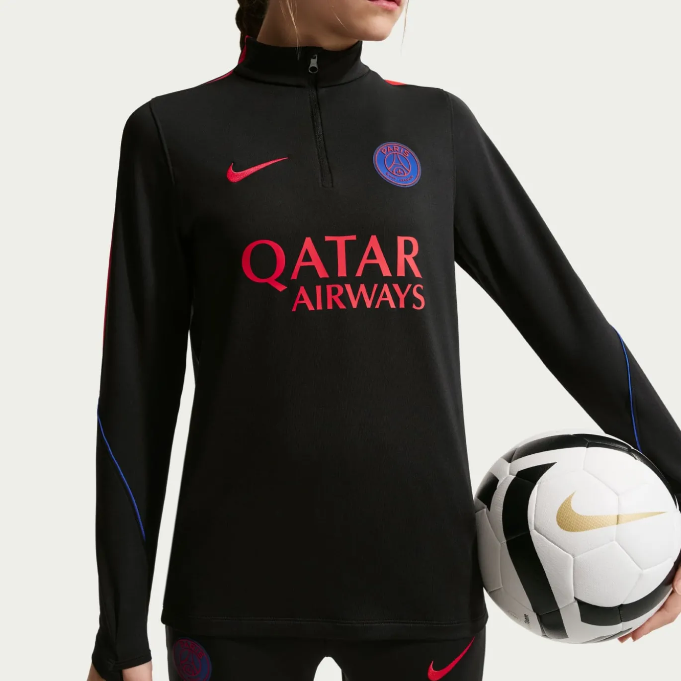 Nike Paris Saint-Germain Strike Trainingspak 1/4-Zip 2026-2027 Kids Zwart Felrood Donkerblauw