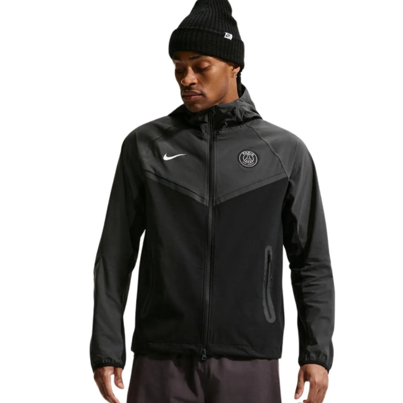 Nike Paris Saint-Germain Tech Woven Windrunner Jack Zwart Donkergrijs Wit