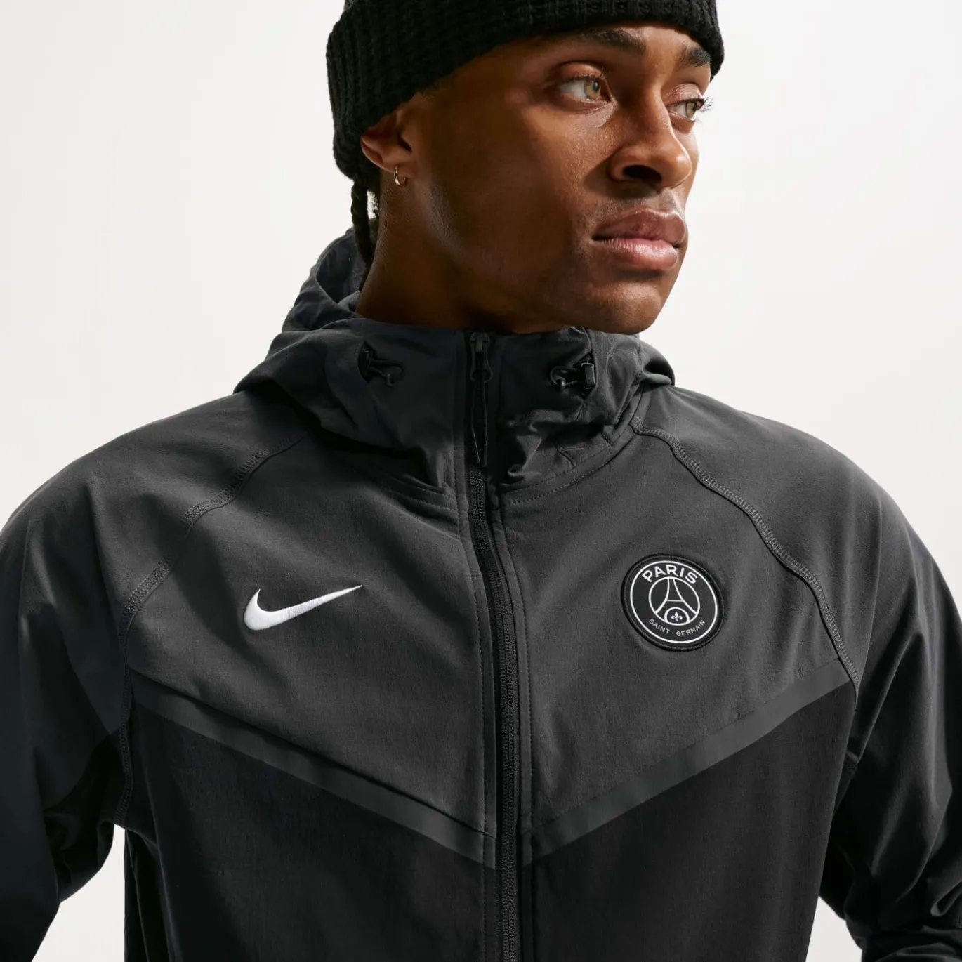 Nike Paris Saint-Germain Tech Woven Windrunner Jack Zwart Donkergrijs Wit