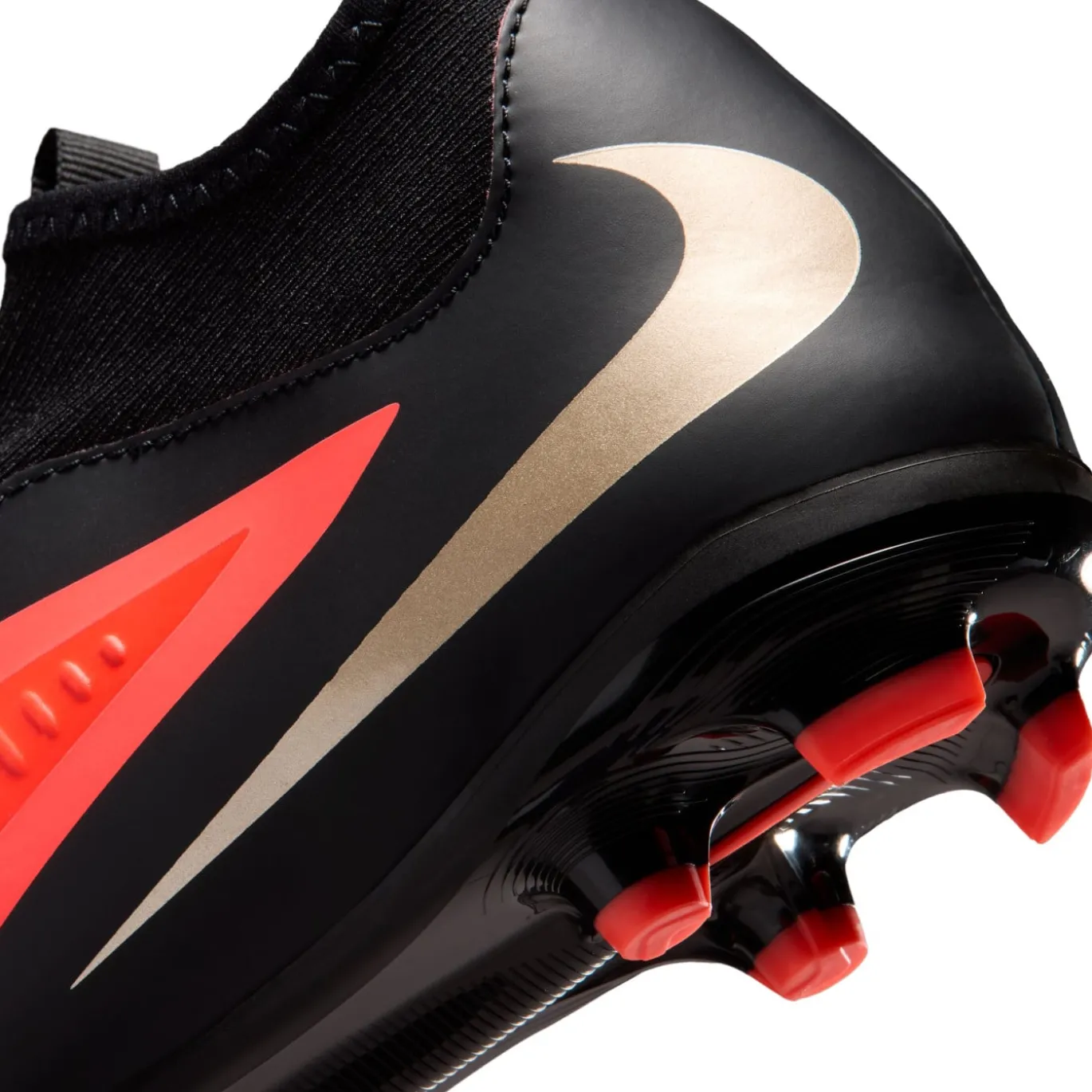 Nike Phantom 6 High Academy Gras / Kunstgras Voetbalschoenen (MG) Kids Zwart Felrood Goud