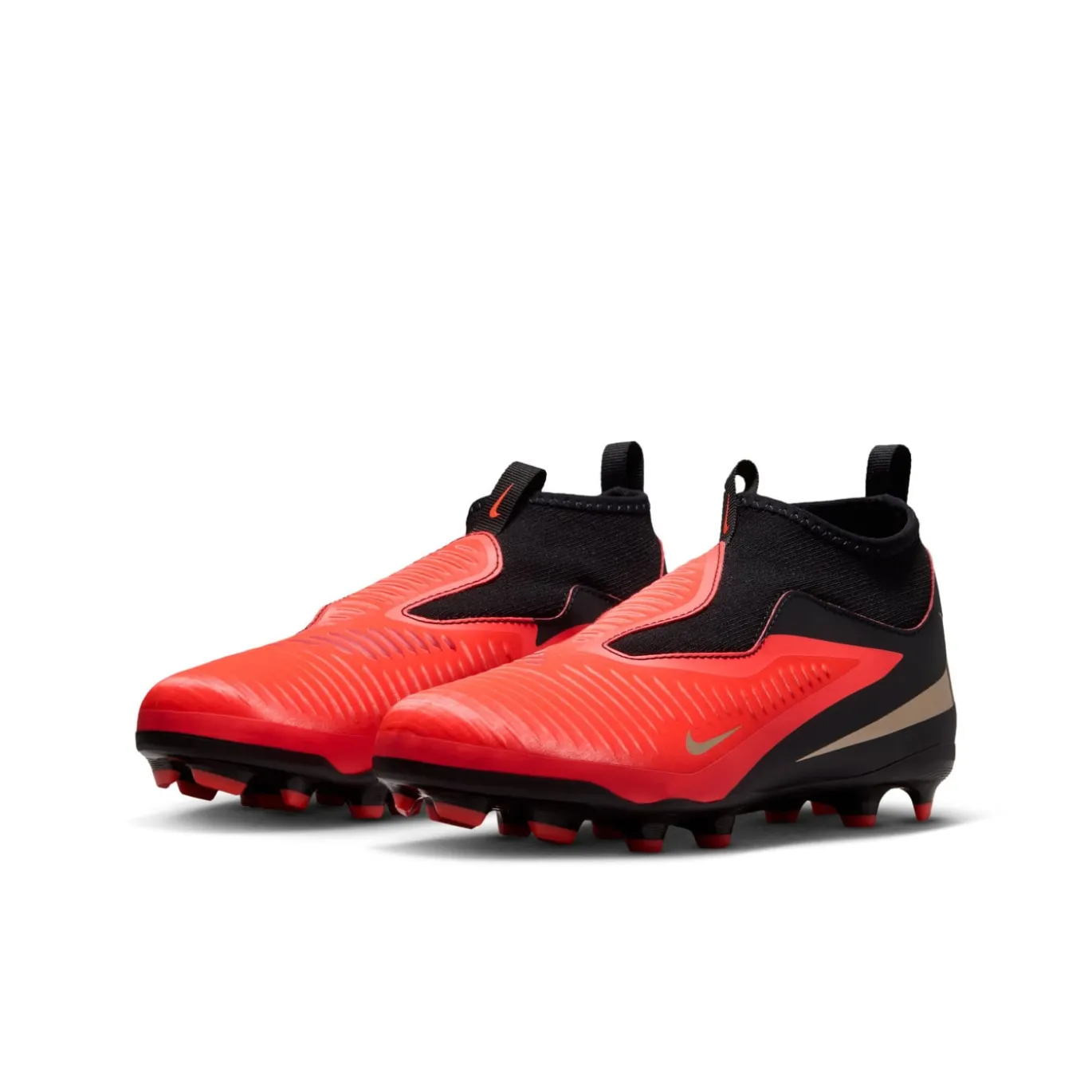 Nike Phantom 6 High Academy Gras / Kunstgras Voetbalschoenen (MG) Kids Zwart Felrood Goud