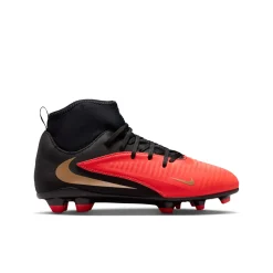 Nike Phantom 6 High Club Gras / Kunstgras Voetbalschoenen (MG) Kids Zwart Felrood Goud