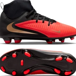 Nike Phantom 6 High Club Gras / Kunstgras Voetbalschoenen (MG) Kids Zwart Felrood Goud