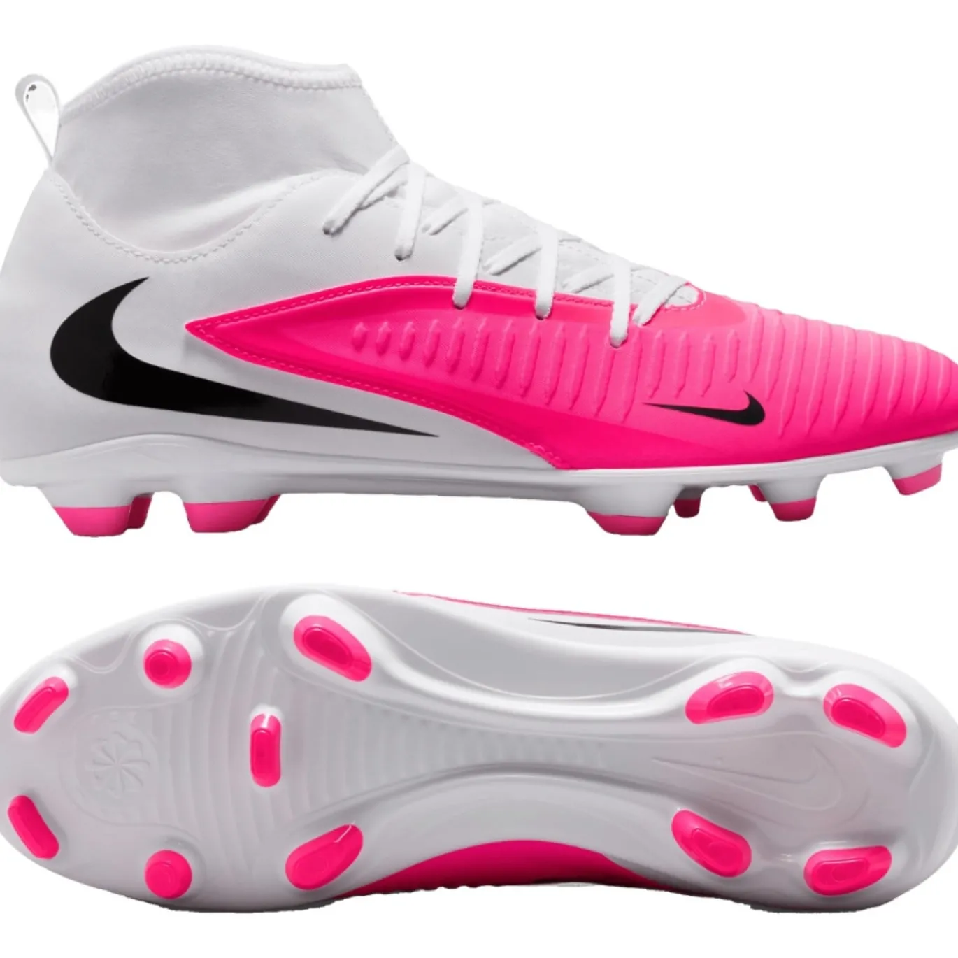 Nike Phantom 6 High Club Gras / Kunstgras Voetbalschoenen (MG) Wit Felroze Zwart