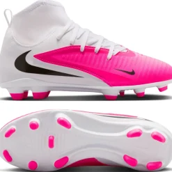 Nike Phantom 6 High Club Gras / Kunstgras Voetbalschoenen (MG) Kids Wit Felroze Zwart