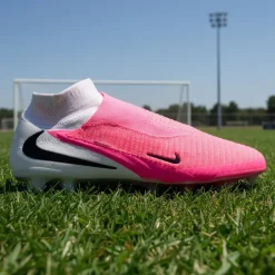 Nike Phantom 6 High Elite Gras Voetbalschoenen (FG) Wit Felroze Zwart