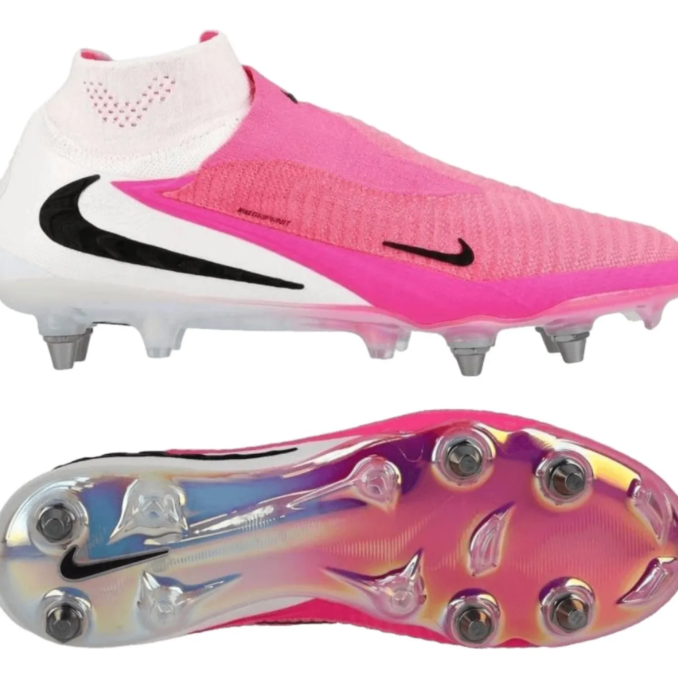 Nike Phantom 6 High Elite IJzeren-Nop Voetbalschoenen (SG) Wit Felroze Zwart