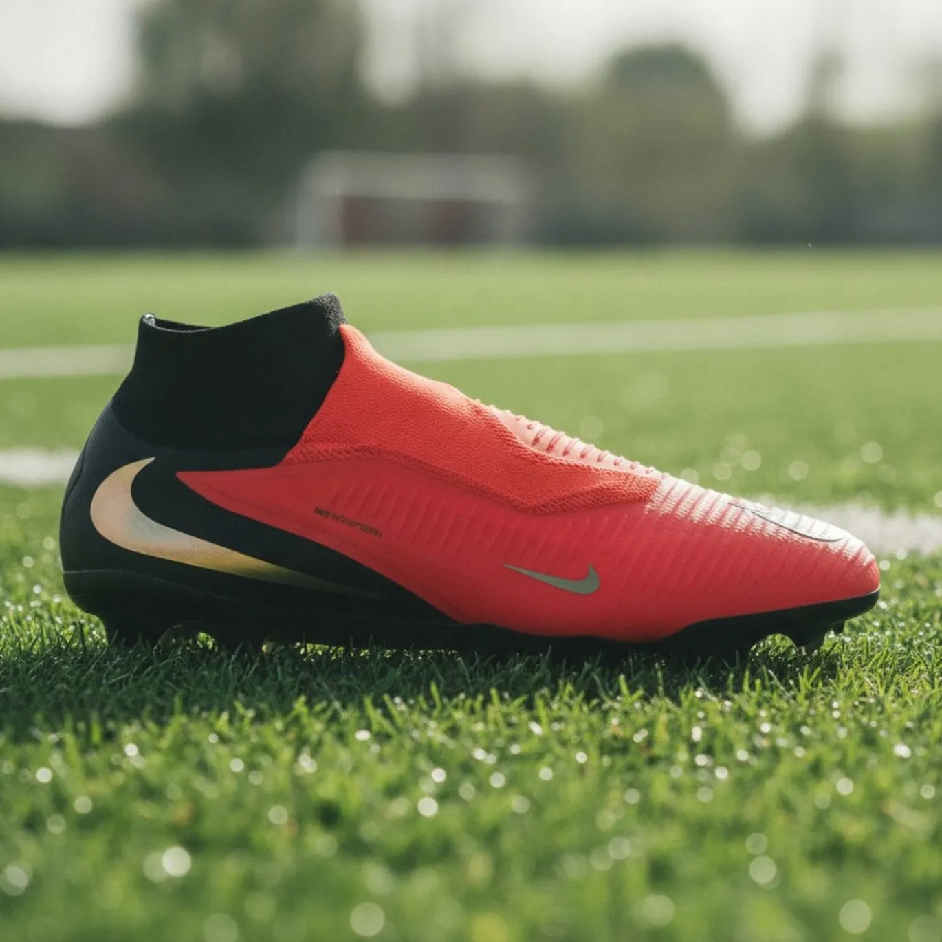 Nike Phantom 6 High Pro Gras Voetbalschoenen (FG) Zwart Felrood Goud