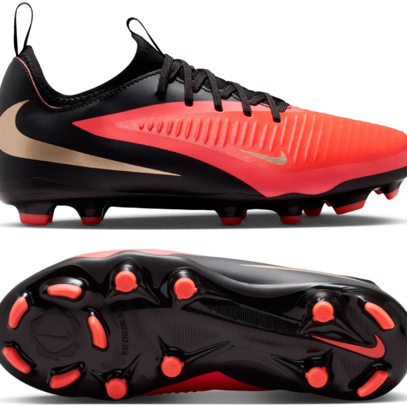 Nike Phantom 6 Low Academy Gras / Kunstgras Voetbalschoenen (MG) Kids Zwart Felrood Goud