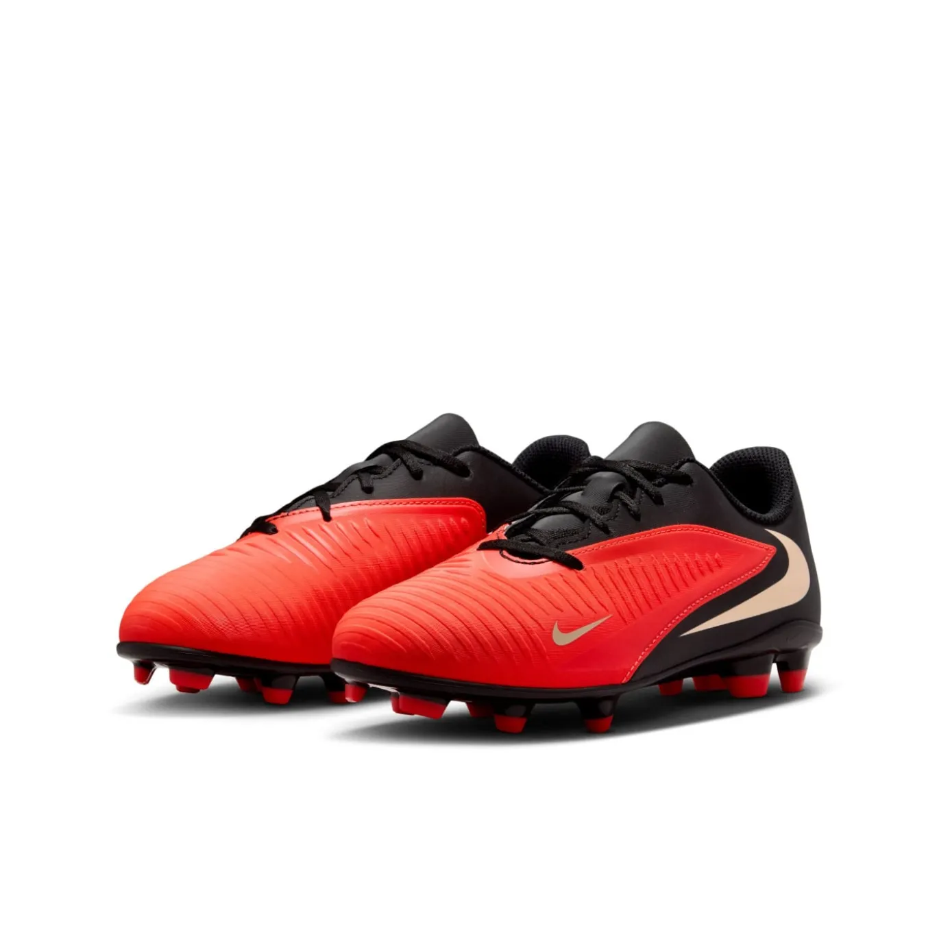 Nike Phantom 6 Low Club Gras / Kunstgras Voetbalschoenen (MG) Kids Zwart Felrood Goud