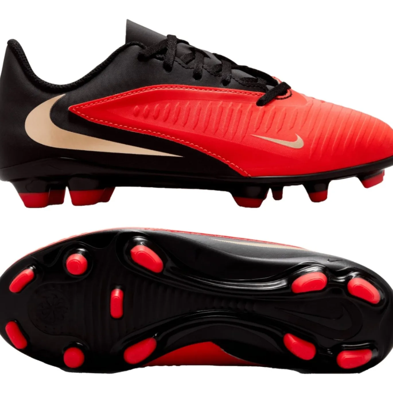 Nike Phantom 6 Low Club Gras / Kunstgras Voetbalschoenen (MG) Kids Zwart Felrood Goud