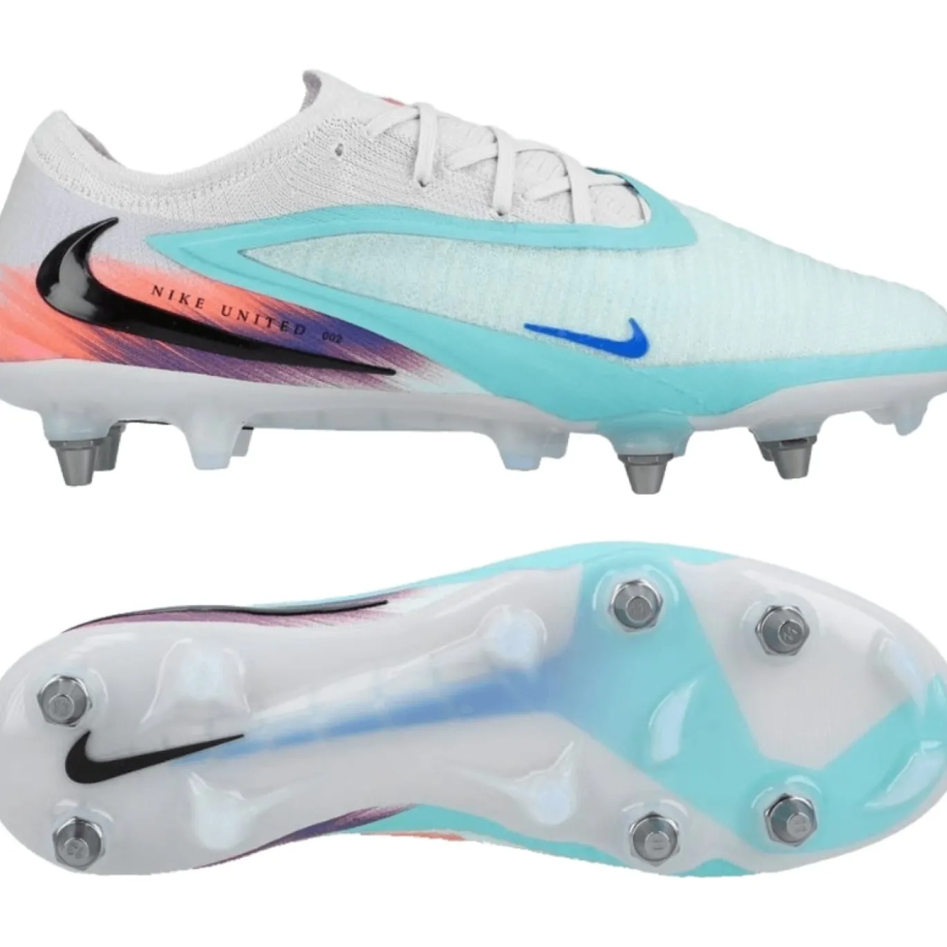 Nike Phantom 6 Low Elite IJzeren-Nop Voetbalschoenen (SG) Pro Player Zilver Turquoise Oranje Blauw