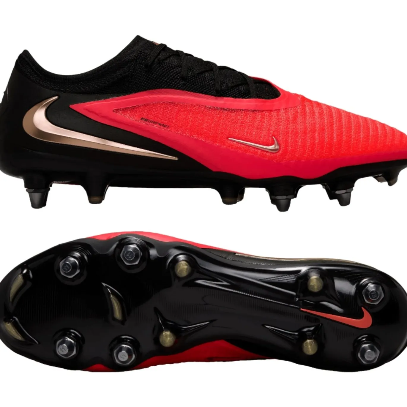 Nike Phantom 6 Low Elite IJzeren-Nop Voetbalschoenen (SG) Pro Player Zwart Felrood Goud