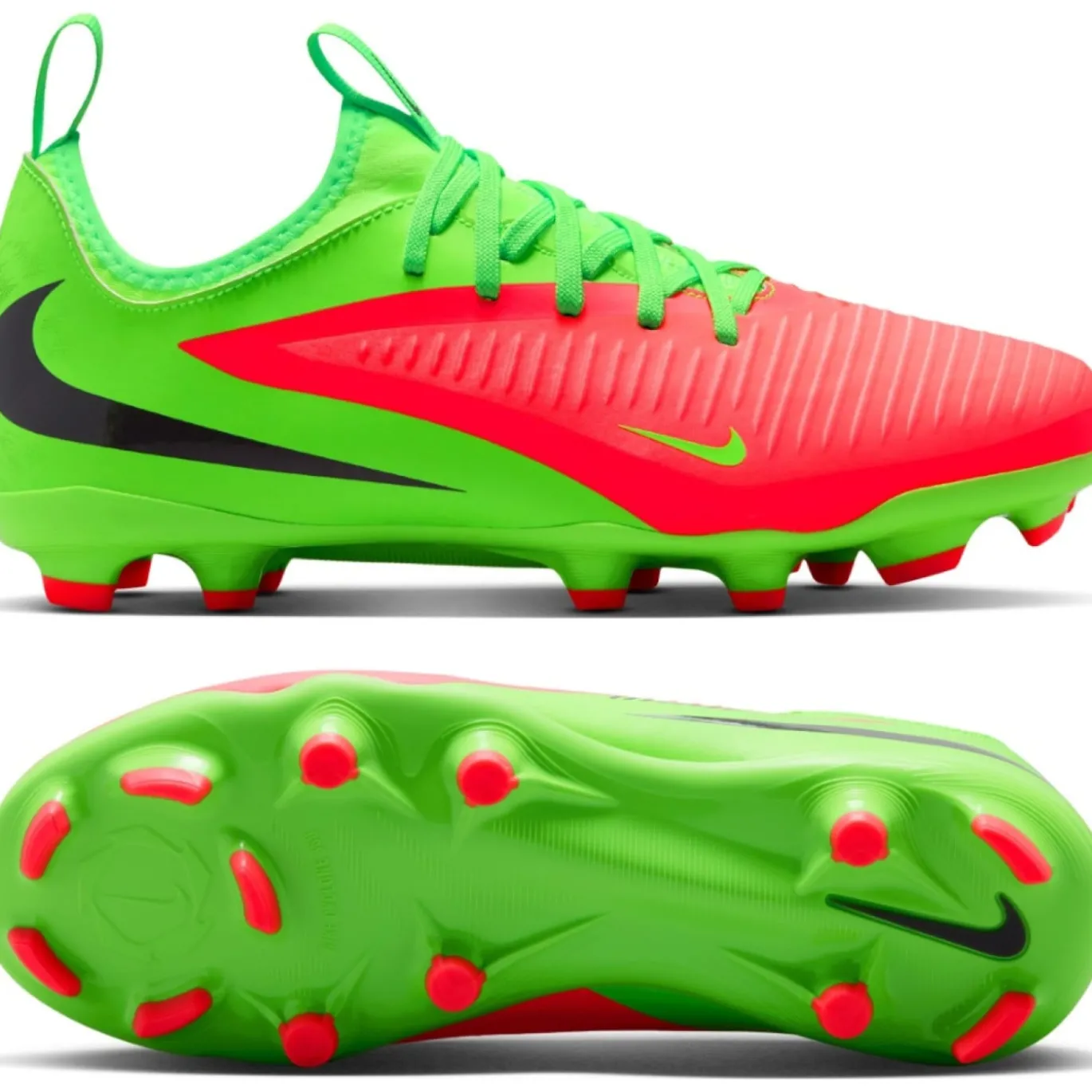 Nike Phantom 6 Low Haaland Academy Gras / Kunstgras Voetbalschoenen (MG) Kids Felgroen Rood Zwart