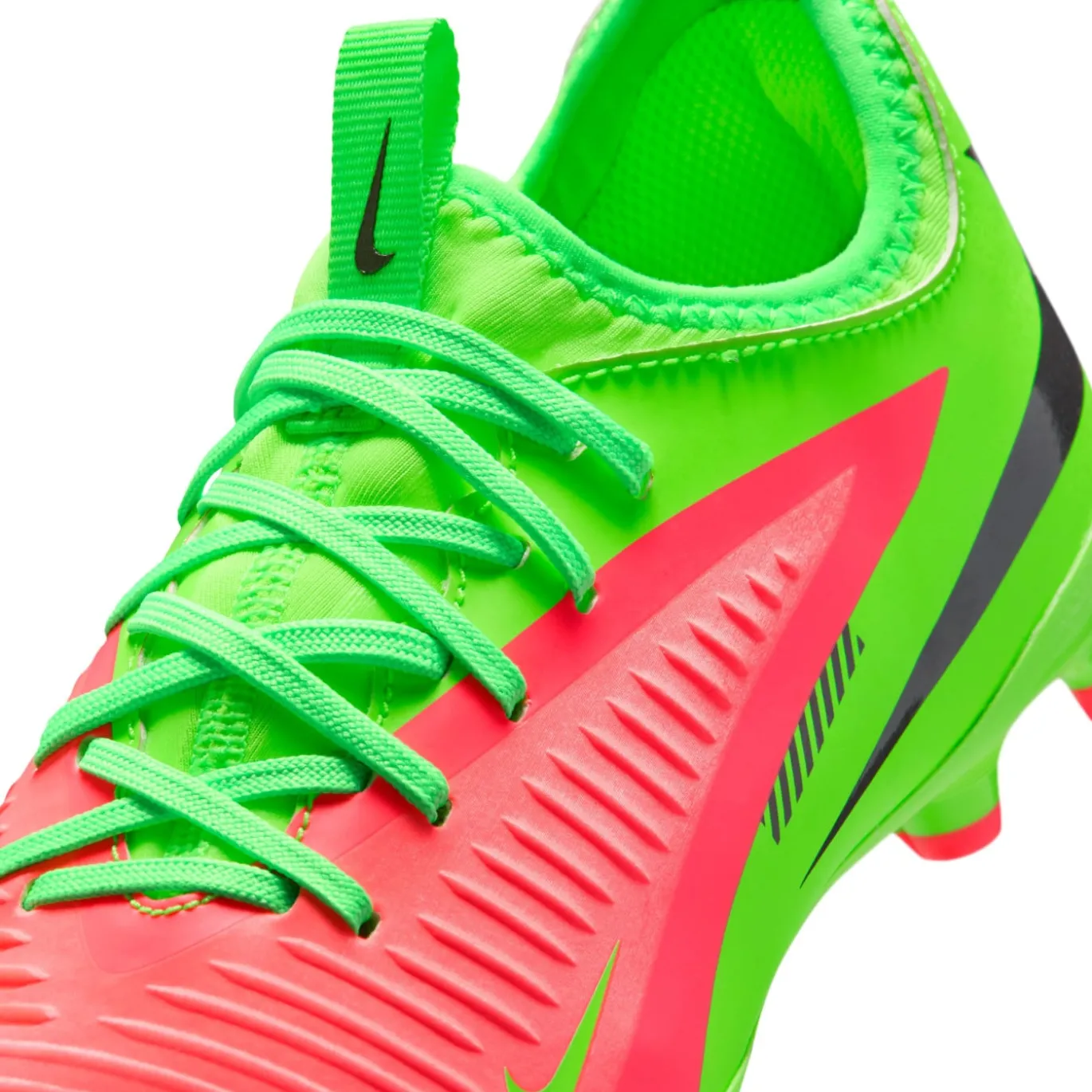 Nike Phantom 6 Low Haaland Academy Gras / Kunstgras Voetbalschoenen (MG) Kids Felgroen Rood Zwart