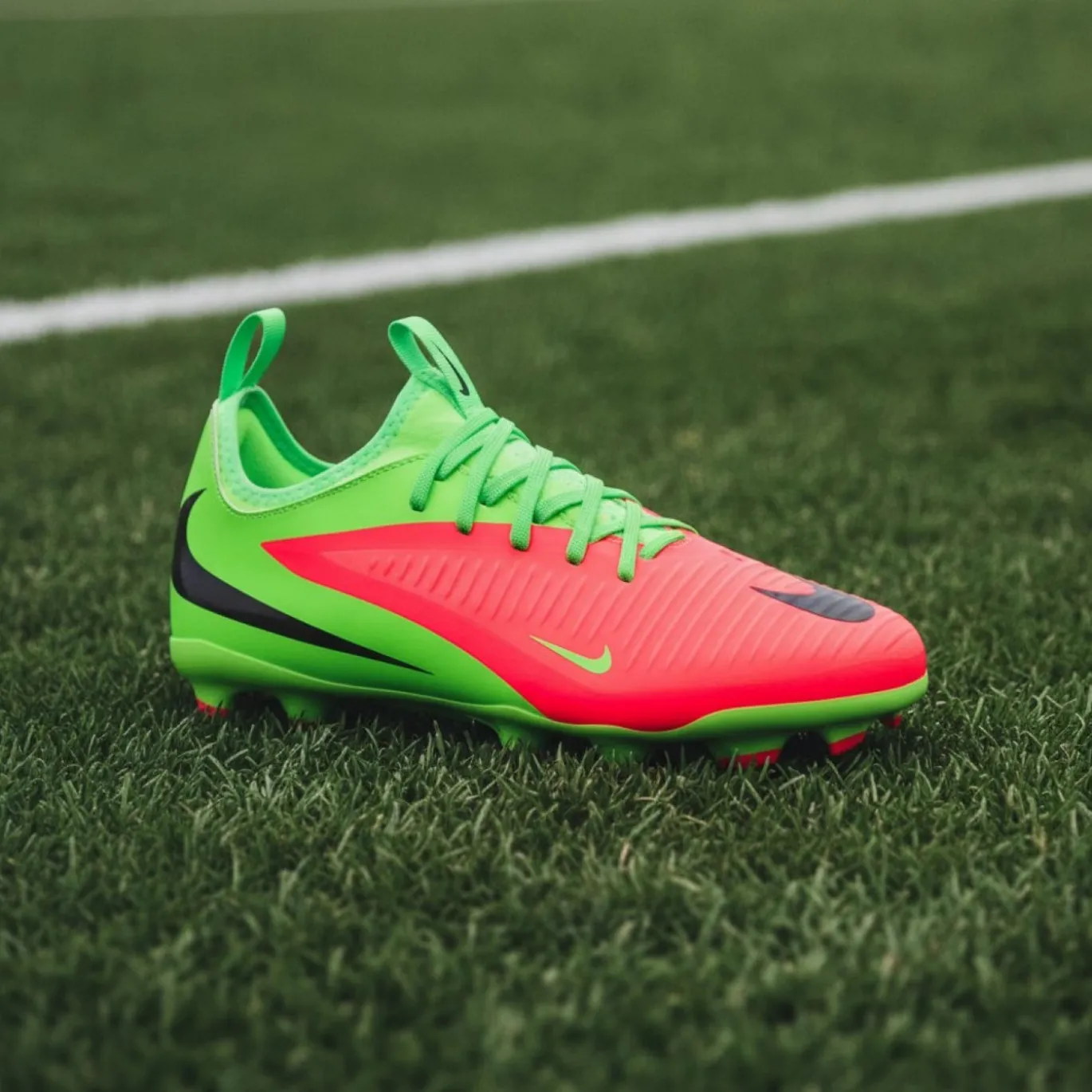 Nike Phantom 6 Low Haaland Academy Gras / Kunstgras Voetbalschoenen (MG) Kids Felgroen Rood Zwart