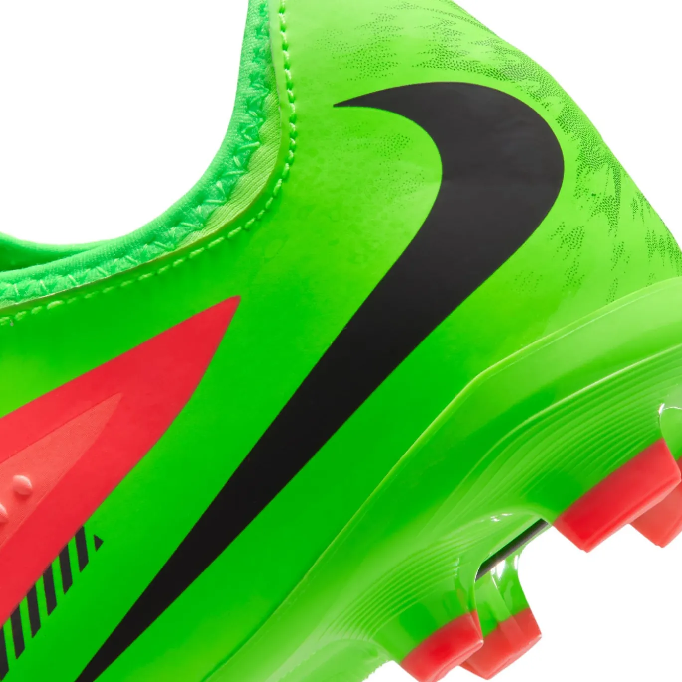 Nike Phantom 6 Low Haaland Academy Gras / Kunstgras Voetbalschoenen (MG) Kids Felgroen Rood Zwart