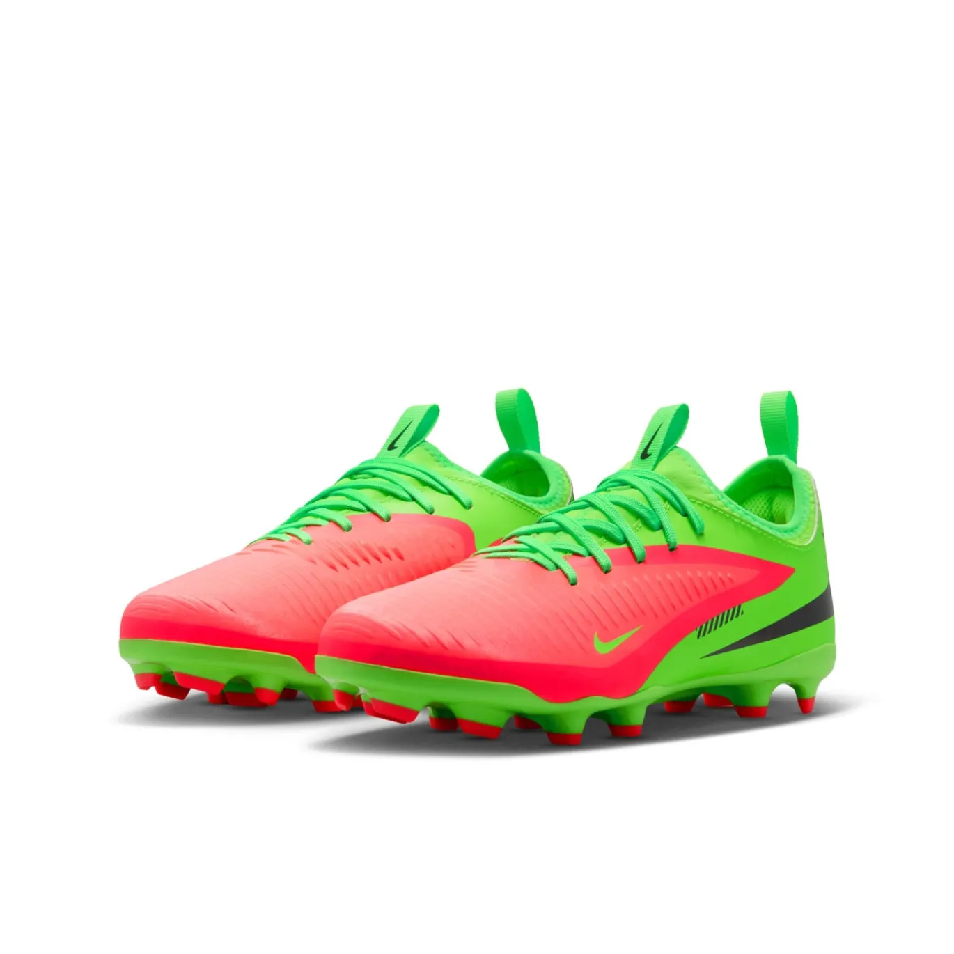 Nike Phantom 6 Low Haaland Academy Gras / Kunstgras Voetbalschoenen (MG) Kids Felgroen Rood Zwart