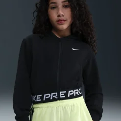Nike Pro Fleece Trainingsjack Hooded Kids Zwart Wit
