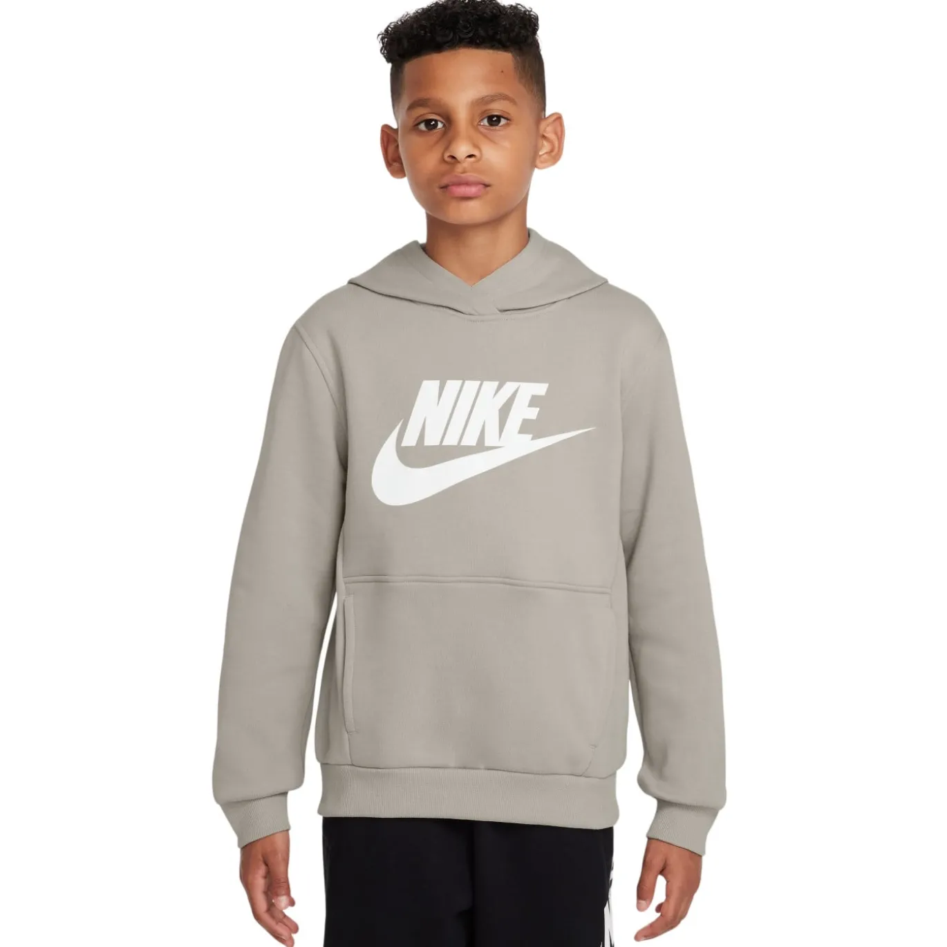 Nike Sportswear Club Big Logo Fleece Hoodie Kids Grijs Wit
