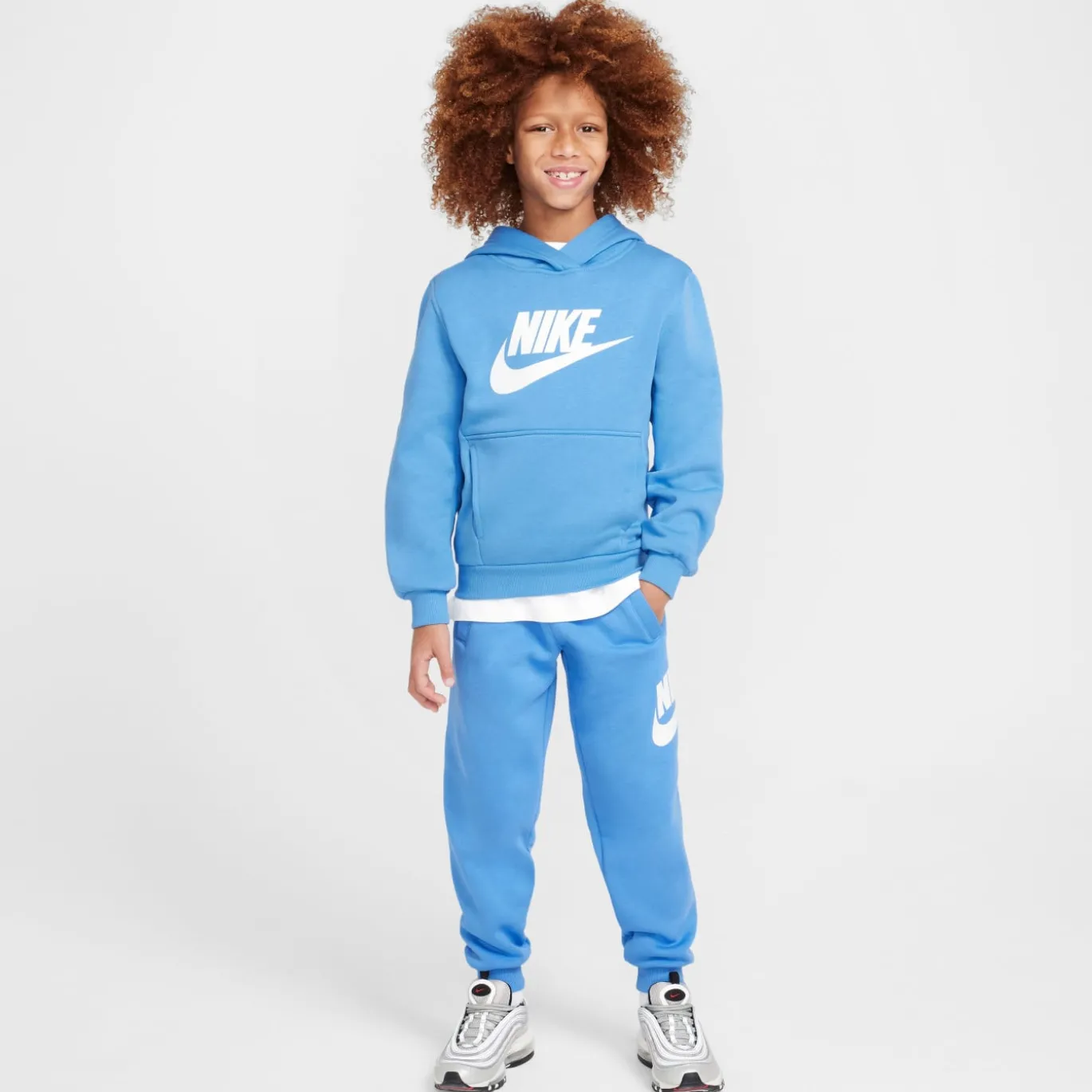 Nike Sportswear Club Big Logo Fleece Hoodie Kids Blauw Wit