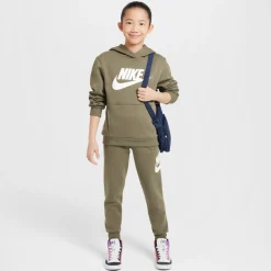 Nike Sportswear Club Big Logo Fleece Hoodie Kids Olijfgroen Wit