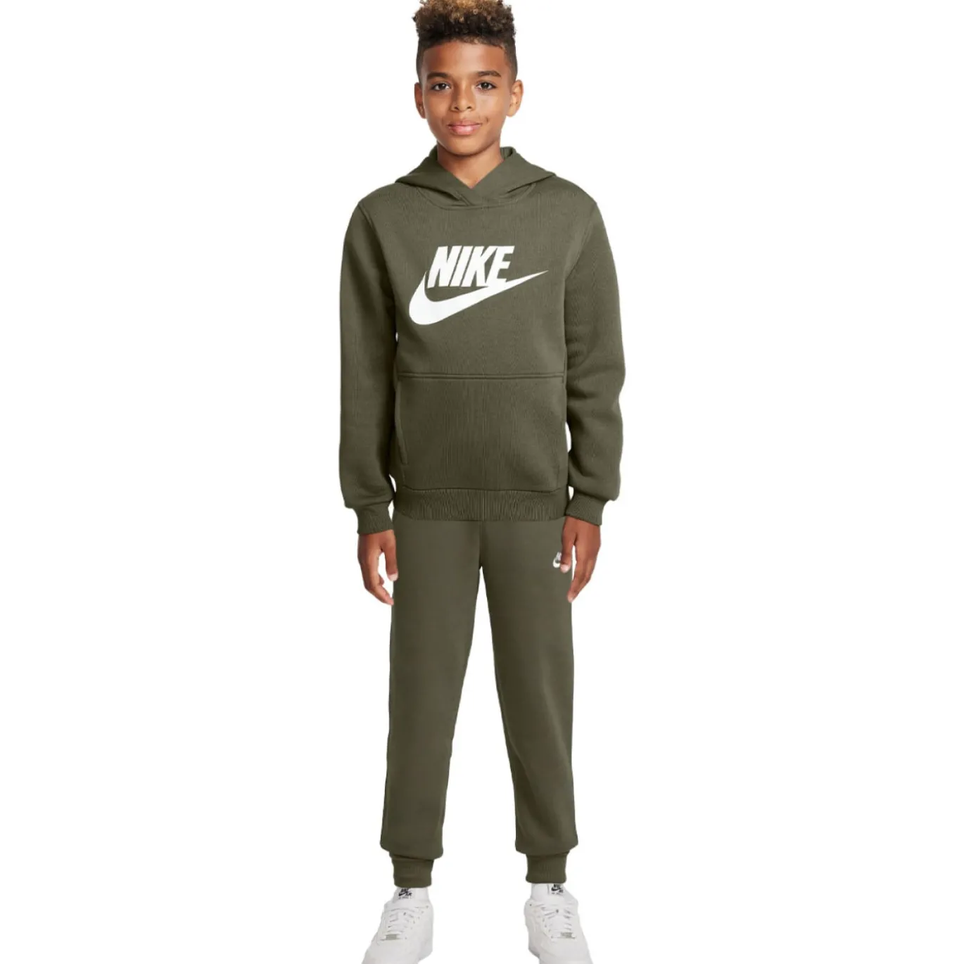 Nike Sportswear Club Big Logo Fleece Hoodie Trainingspak Kids Olijfgroen Wit