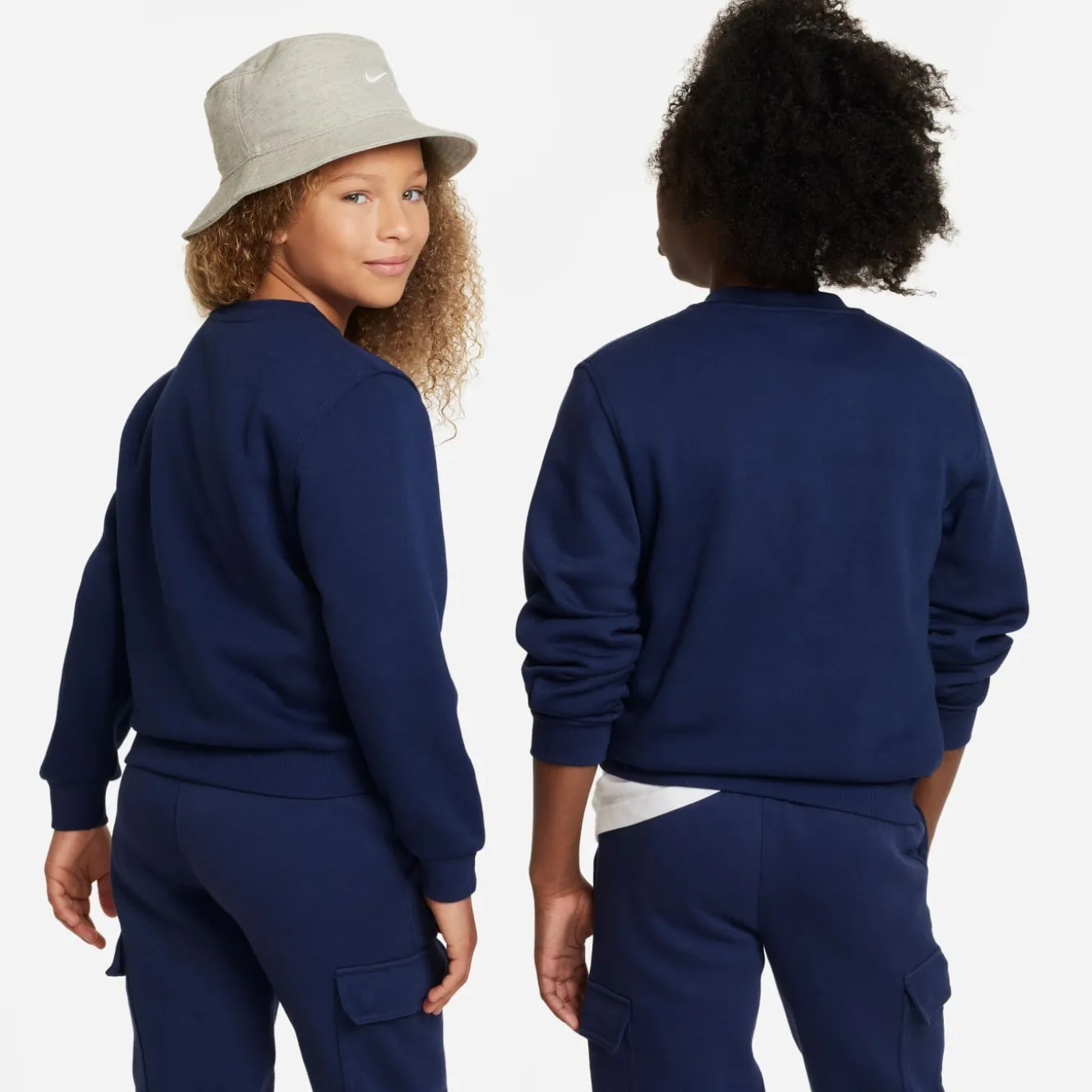 Nike Sportswear Club Fleece Crew Sweater Kids Donkerblauw Wit