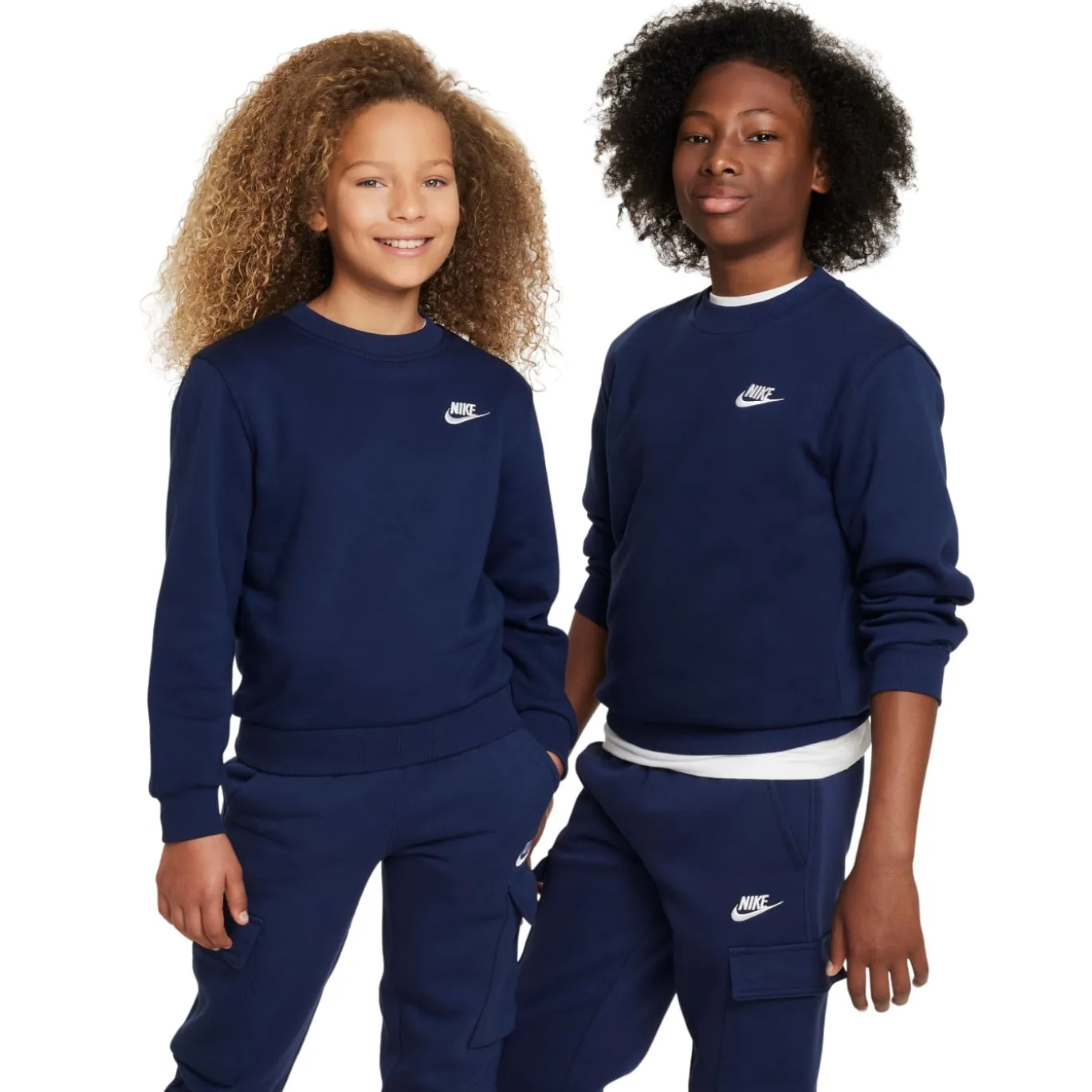 Nike Sportswear Club Fleece Crew Sweater Kids Donkerblauw Wit