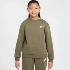 Nike Sportswear Club Fleece Crew Trainingspak Kids Olijfgroen Wit
