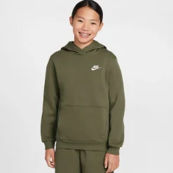 Nike Sportswear Club Fleece Hoodie Kids Olijfgroen Wit