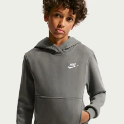 Nike Sportswear Club Fleece Hoodie Kids Donkergrijs Wit