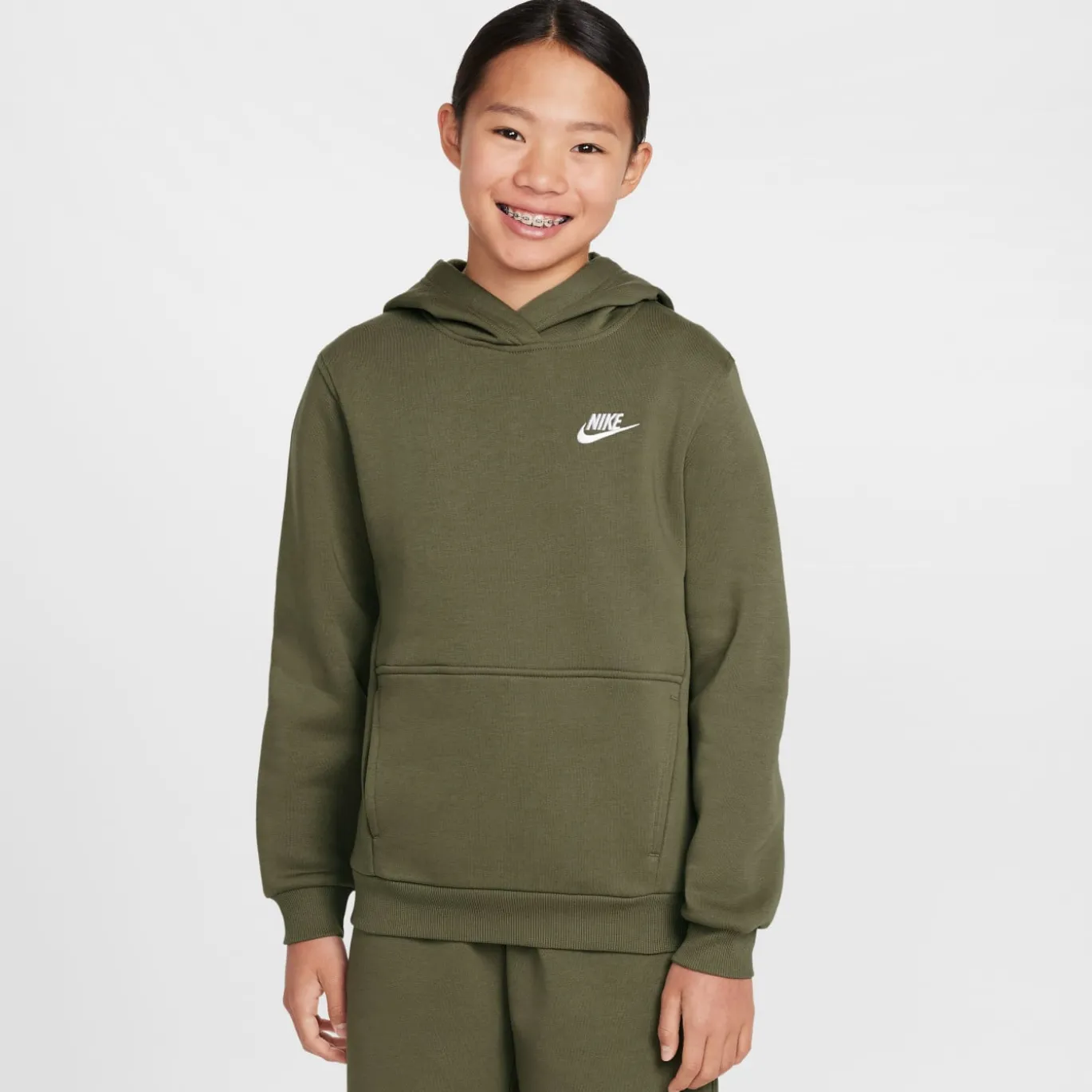 Nike Sportswear Club Fleece Hoodie Trainingspak Kids Olijfgroen Wit