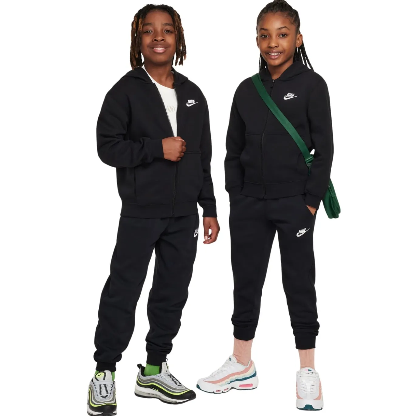 Nike Sportswear Club Fleece Trainingspak Full-Zip Hooded Kids Zwart Wit