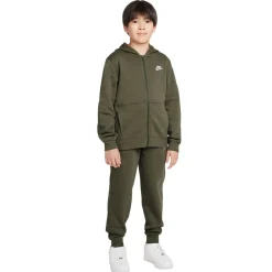 Nike Sportswear Club Fleece Trainingspak Full-Zip Hooded Kids Olijfgroen Wit