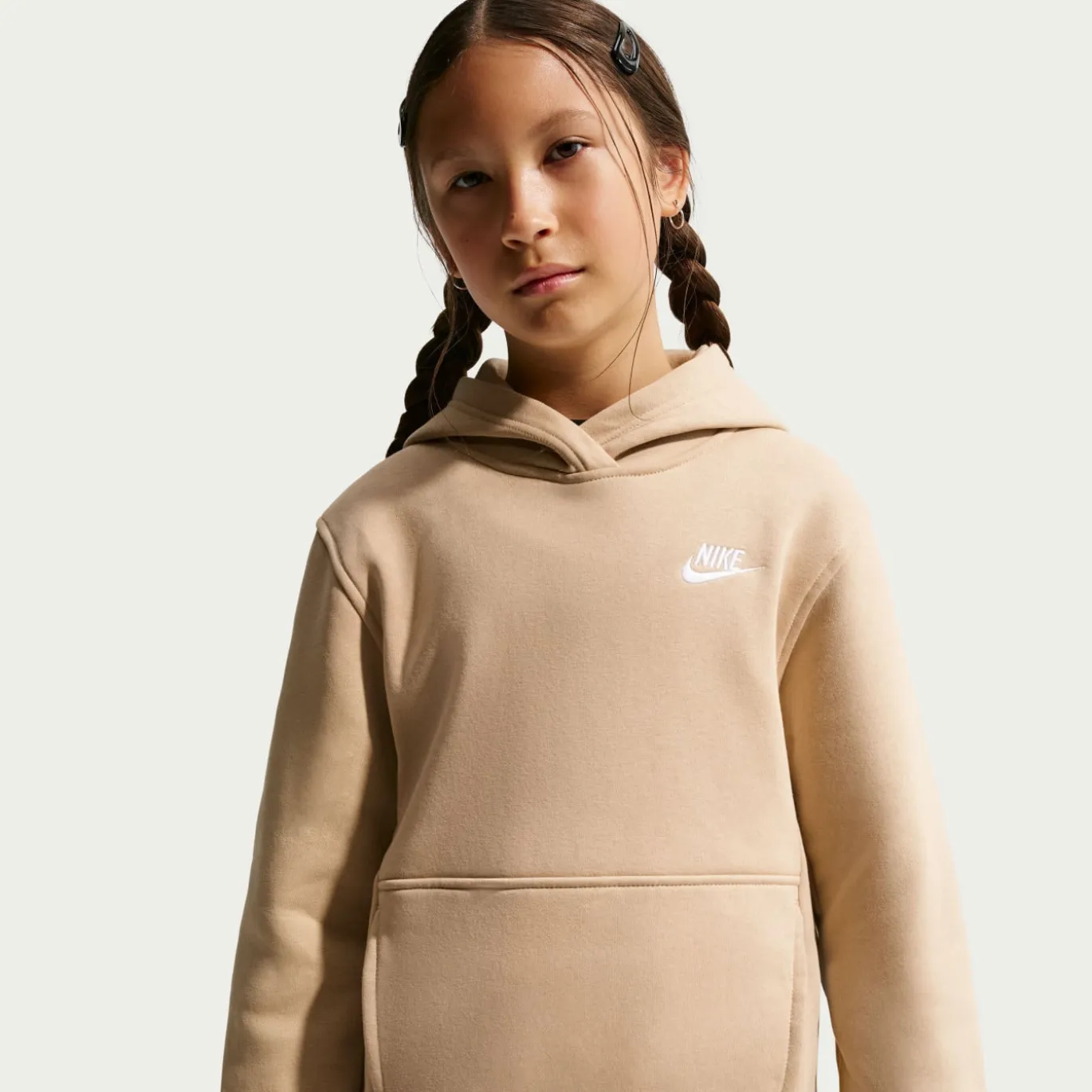 Nike Sportswear Club Fleece Trainingspak Hooded Kids Beige Wit
