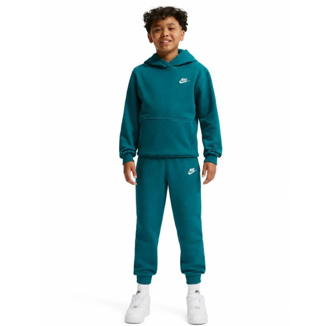 Nike Sportswear Club Fleece Trainingspak Hooded Kids Turquoise Wit