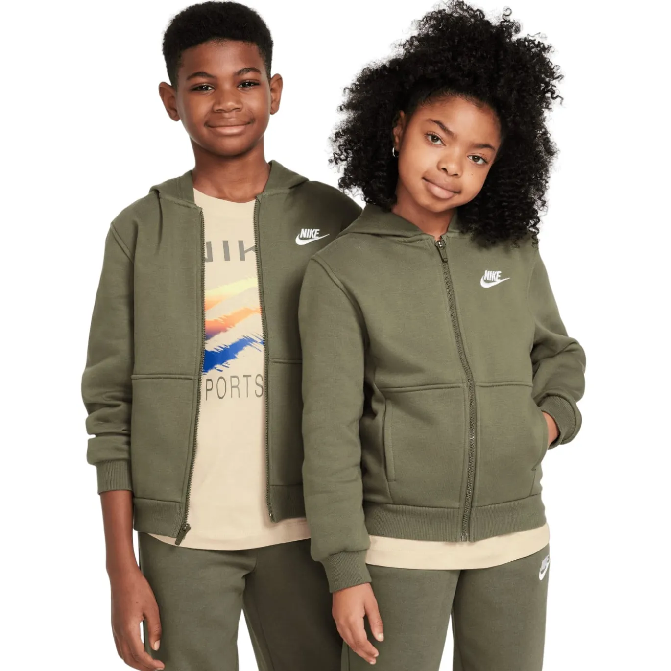 Nike Sportswear Club Fleece Vest Kids Olijfgroen Wit