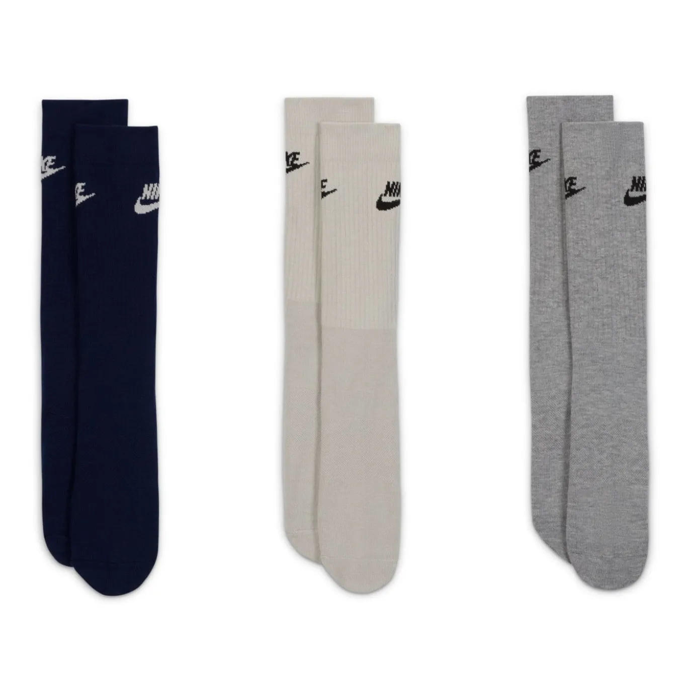 Nike Sportswear Everyday Essential Crew Sokken 3-Pack Zwart Beige Grijs