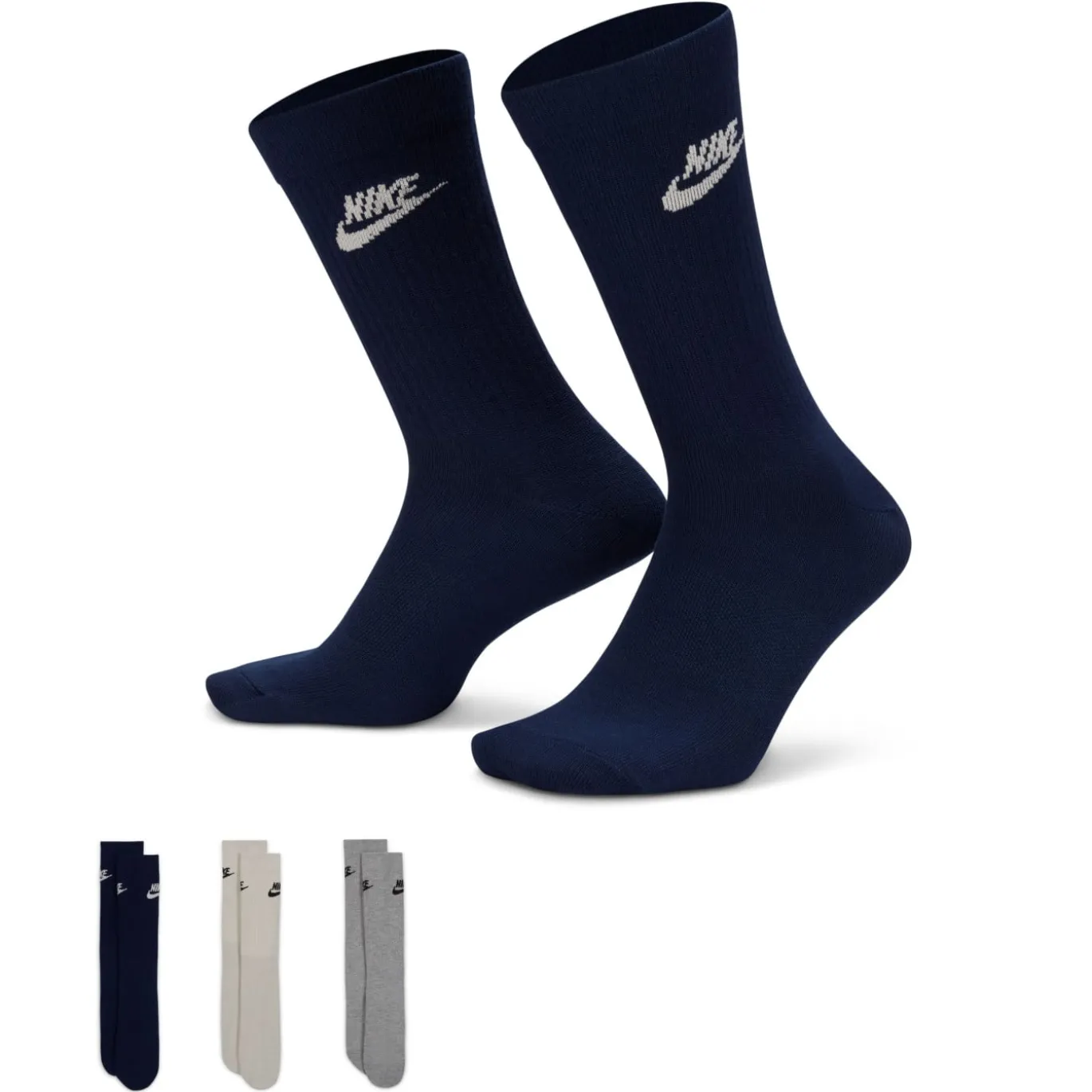 Nike Sportswear Everyday Essential Crew Sokken 3-Pack Zwart Beige Grijs