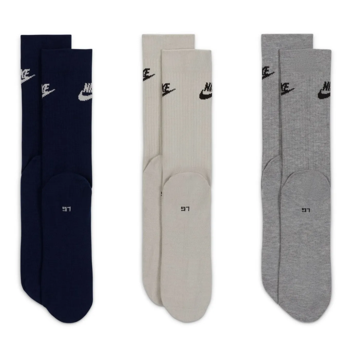 Nike Sportswear Everyday Essential Crew Sokken 3-Pack Zwart Beige Grijs