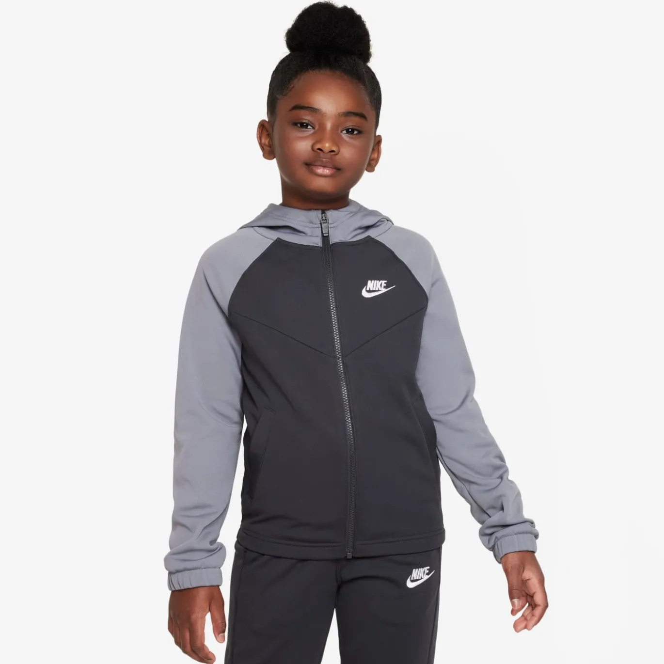 Nike Sportswear Poly Trainingspak Full-Zip Hooded Kids Zwart Grijs Wit