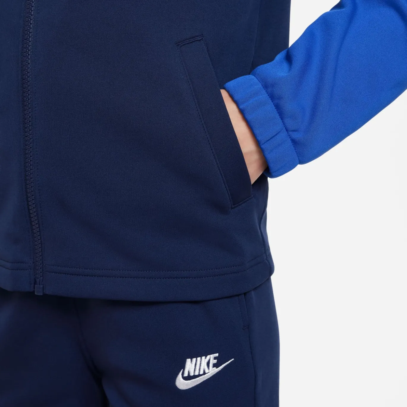 Nike Sportswear Poly Trainingspak Full-Zip Hooded Kids Donkerblauw Blauw Wit